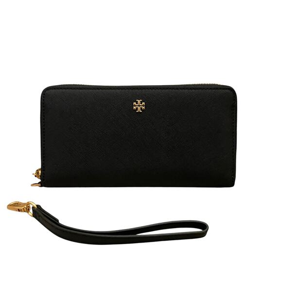 TORY BURCH Emerson Wristlet Zip Continental Wallet Saffiano Leather Black NEW - Picture 15 of 16